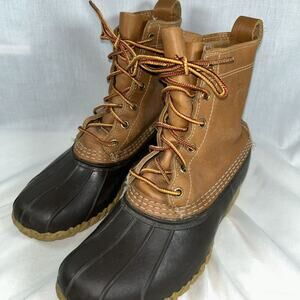 LL Bean Boots Womens 7M/DM Duck Bean Brown Leather Rubber Waterproof Outdoor
